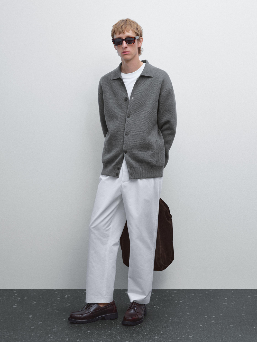 Massimo Dutti Вязаный кардиган из хлопка на пуговицах, серый