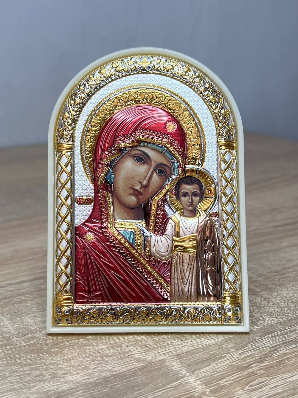 Казаская БМ, икона арочная, пластик белый, эмаль 48x68