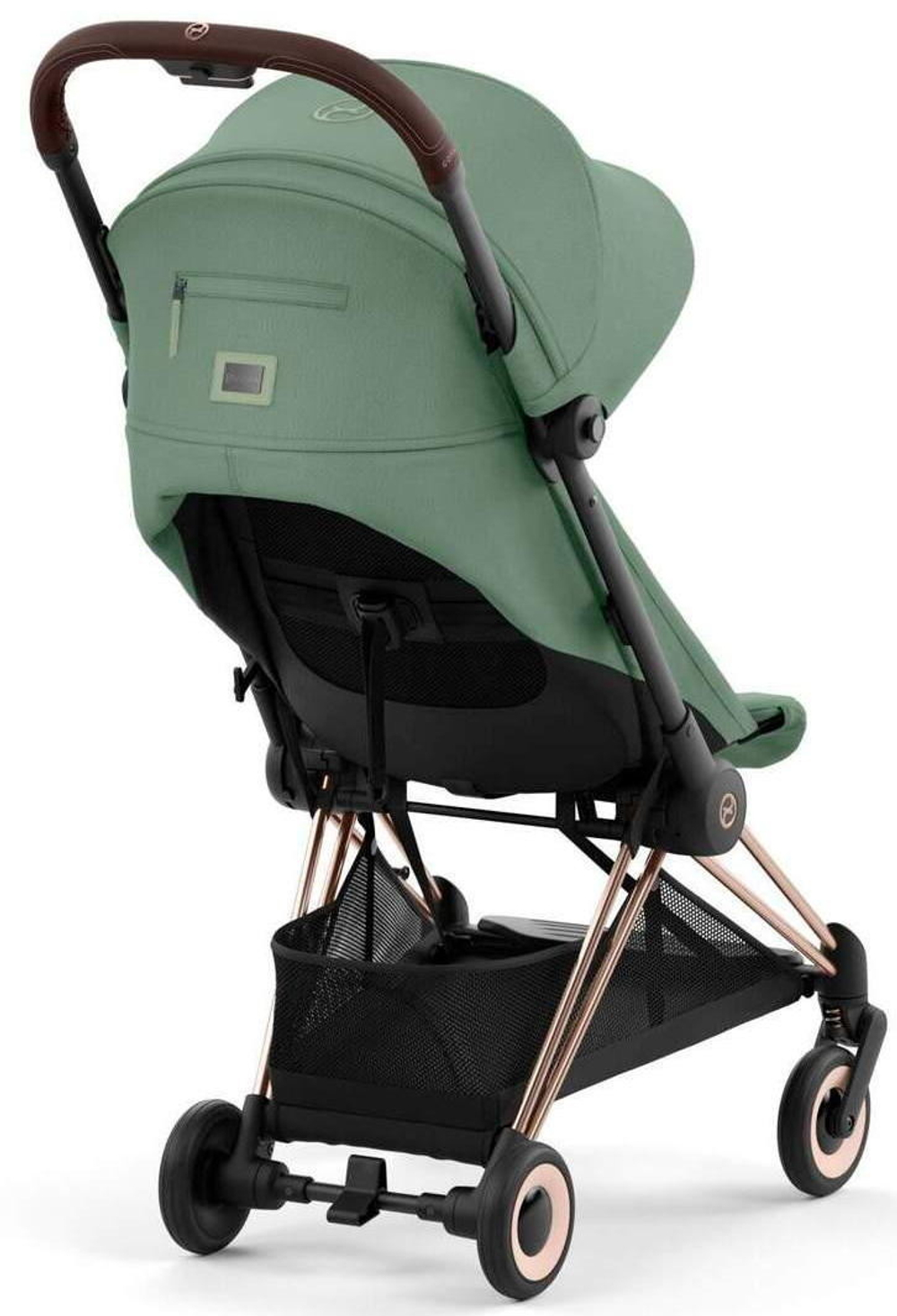 Коляска Cybex Coya Rosegold Frame Aton S2 i-Size Ocean Blue Leaf Green с дождевиком и бампером