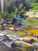 Картина маслом на холсте Михаила Сатарова "Горная речка" в раме 73х58 см