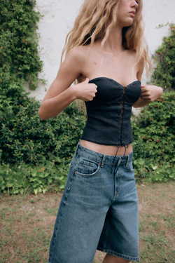 ZARA ДЖИНСОВЫЕ ШОРТЫ TRF BAGGY СО СРЕДНЕЙ ПОСАДКОЙ, СИНИЙ
