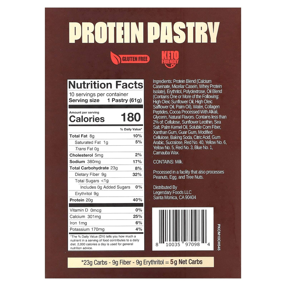 Legendary Foods, Protein Pastry, шоколадный торт, 10 пакетиков, 61 г (2,2 унции)