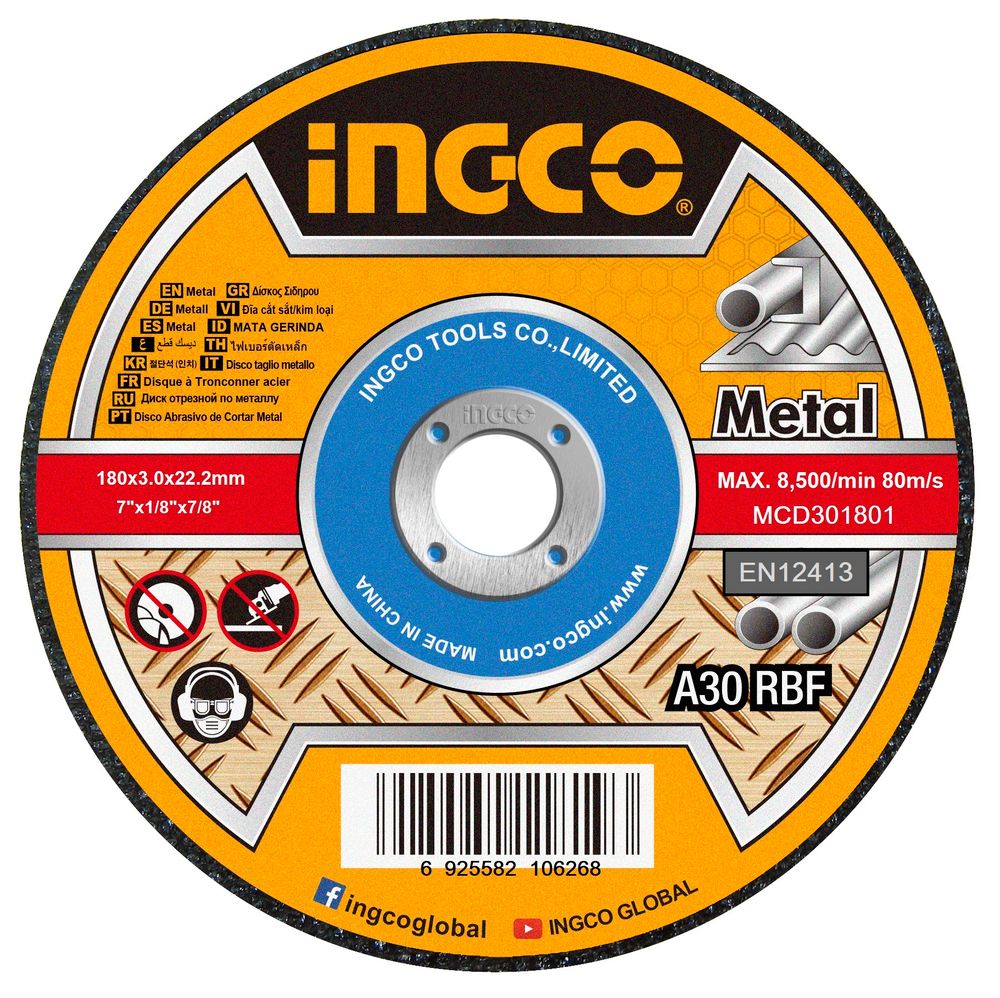 Круг отрезной 27 180х3.0х22 A 30 RBF Metal INGCO MCD301801