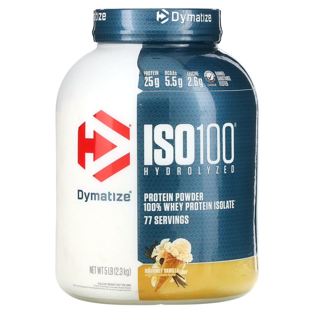 Dymatize, ISO100®, гидролизованный 100% изолят сывороточного протеина, изысканный ванильный вкус, 2,3 кг (5 фунтов)
