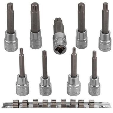 Набор головок-бит Ribe 6-лучевых,9 пр.(М5,М6,М7,М8,М9,М10,М12,М14,М16, L-100мм), на планке Forsage F-40915L