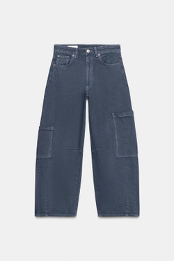 ZARA ДЖИНСЫ TRF BAGGY BALLOON С КАРМАНАМИ, ЧЕРНИЛЬНО-СИНИЙ