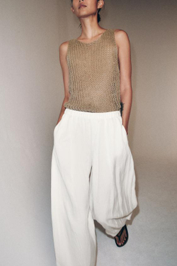 ZARA БРЮКИ BARREL — ZW COLLECTION, ЖЕЛТОВАТО-БЕЛЫЙ