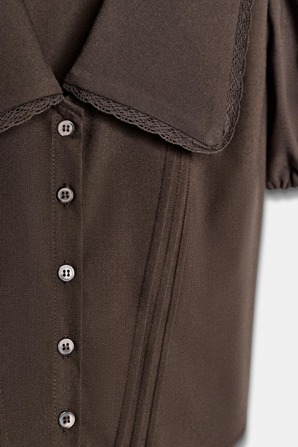 ZARA ТОП С БОЛЬШИМ ОТЛОЖНЫМ ВОРОТНИКОМ И ОБЪЕМНЫМИ РУКАВАМИ, КОРИЧНЕВЫЙ