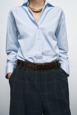 ZARA КОЖАНЫЙ РЕМЕНЬ 100% С КВАДРАТНОЙ ПРЯЖКОЙ, КОРИЧНЕВЫЙ