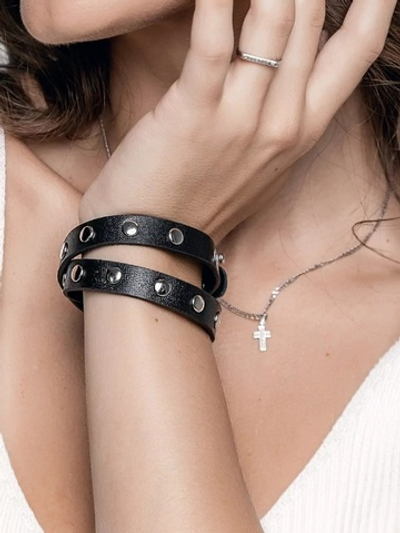 Браслет женский в два оборота кожа черный