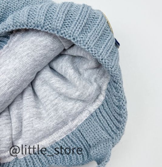 Шапка зимняя "Дино" серо-голубая