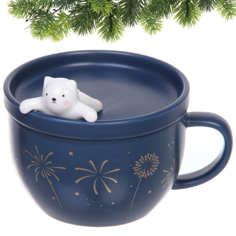 Кружка керамическая 470мл «Новогодний феерверк» с крышкой