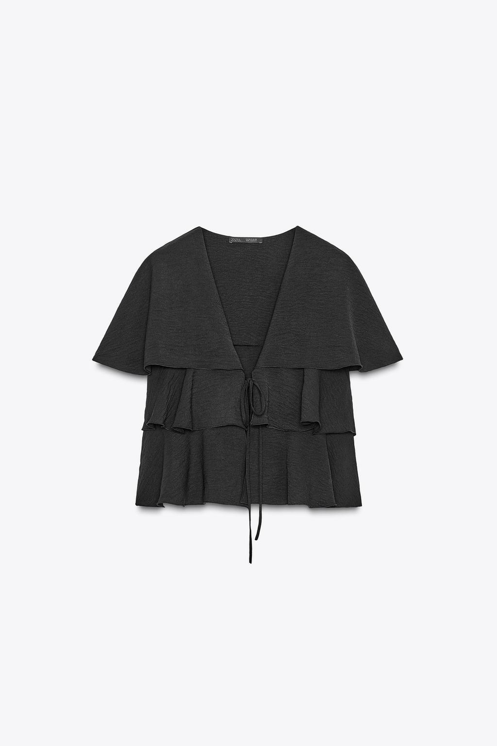 ZARA ТОП-КЕЙП С ВОЛАНАМИ, ЧЕРНЫЙ