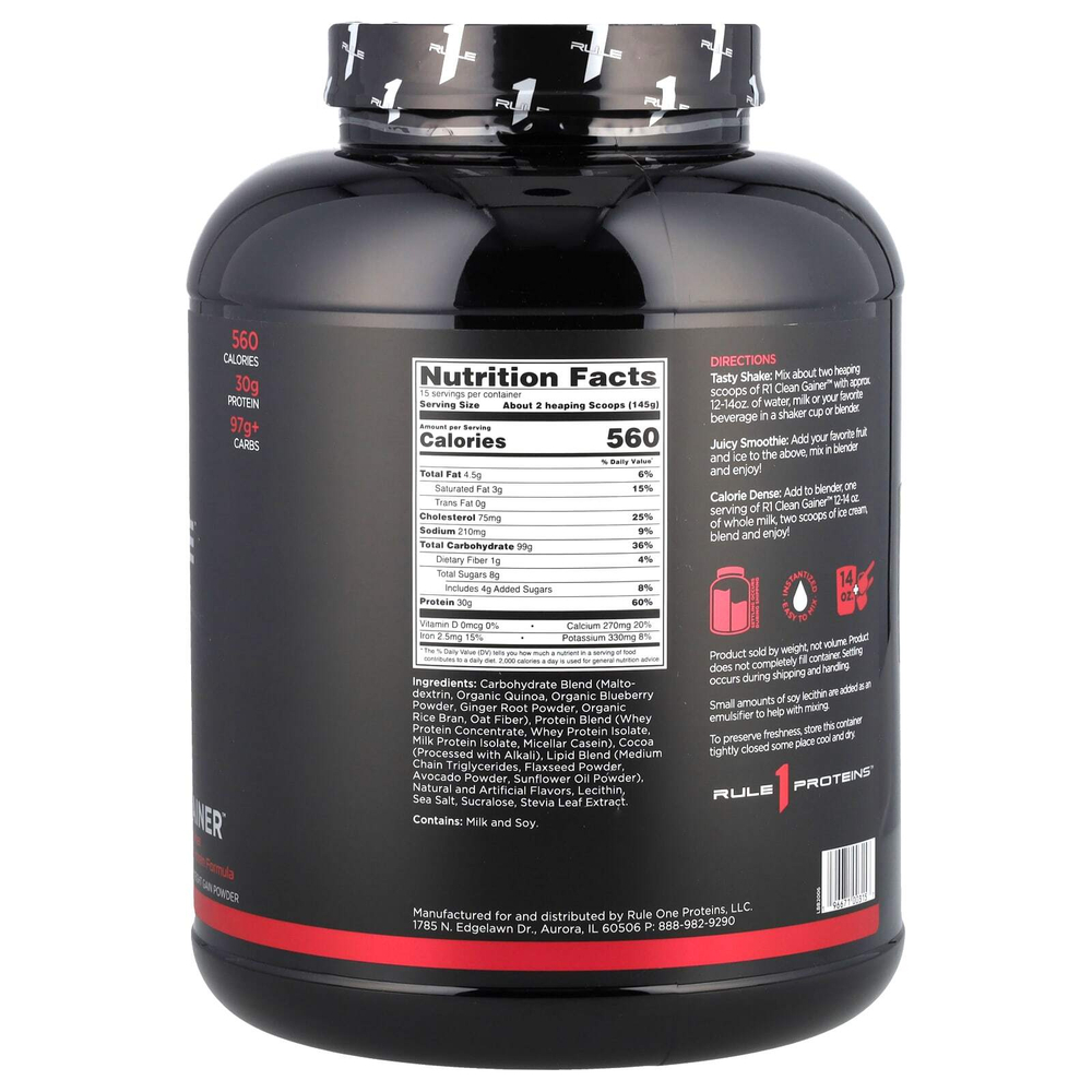Rule One Proteins, Clean Gainer, со вкусом шоколада и арахисовой пасты, 2,18 кг (4,80 фунта)