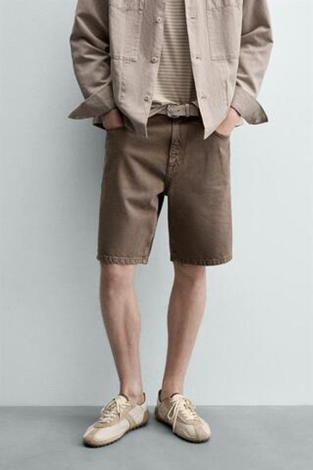 ZARA ДЖИНСОВЫЕ ШОРТЫ RELAXED FIT, КОРИЧНЕВЫЙ