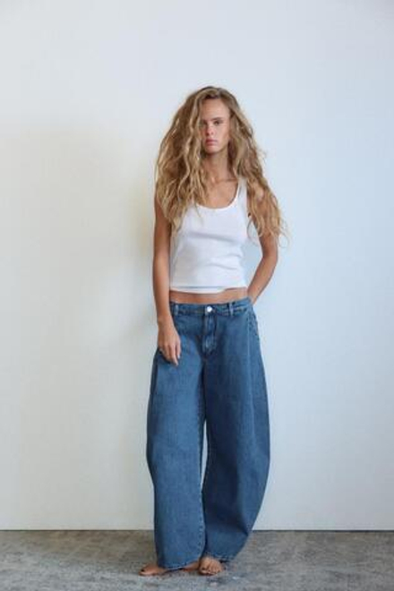 ZARA ДЖИНСЫ TRF С НИЗКОЙ ПОСАДКОЙ И ЗАЩИПАМИ, МОРСКОЙ СИНИЙ