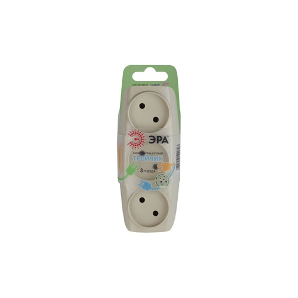 Разветвитель электрический ЭРА SP-3-I на 3 розетки без заземления 16А слоновая кость