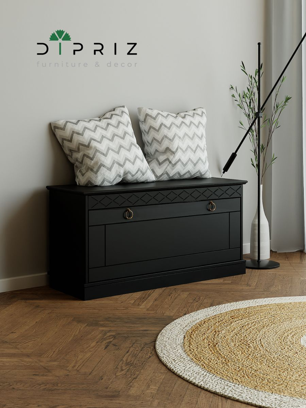 Обувница для прихожей, 91х42х40, Индра, с сиденьем, банкетка, МДФ, черный, Dipriz