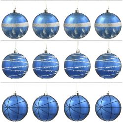 GAEM Набор из 12шт, Украшение новогоднее Шар "Синее вдохновение", D 8 см, L35 W27 H9 см