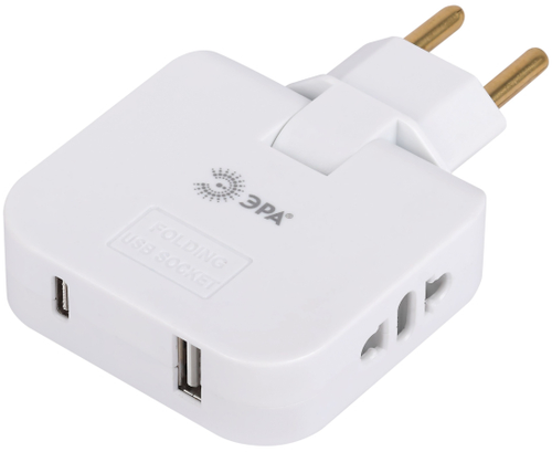 Разветвитель электрический ЭРА SPF-2-FL-USBC поворотный на 2 розетки + 2USB A+C 10А белый