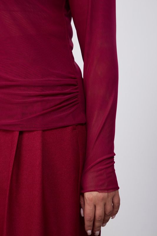 Лонгслив из сетки, бордо