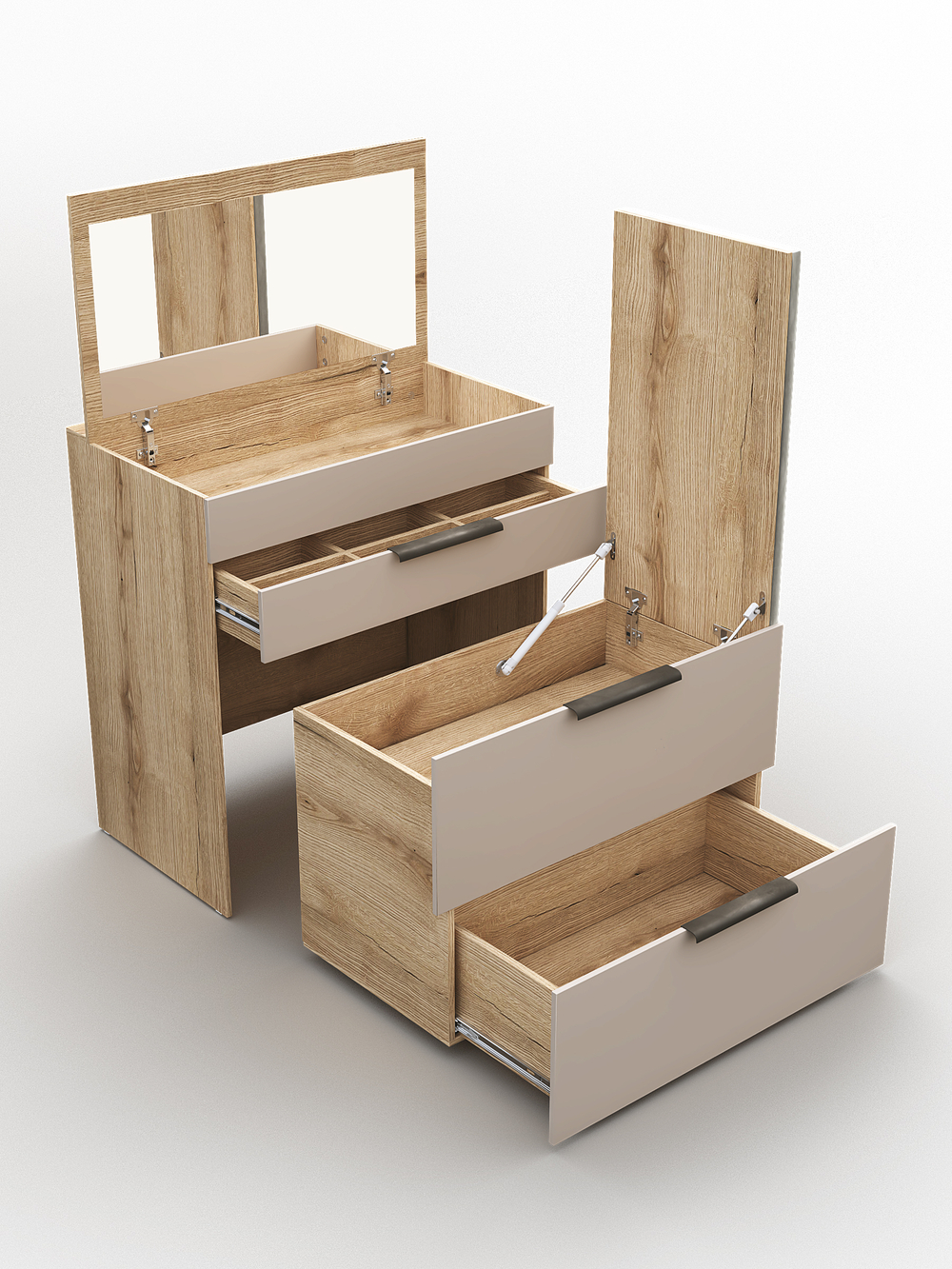 Туалетный столик-комод трансформер с зеркалом, Д_Гс_БЛ