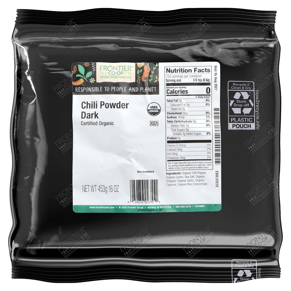 Frontier Co-op, Органический порошок чили темный, 453 г (16 унций)
