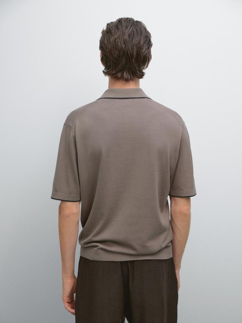 Massimo Dutti Поло с V-образным вырезом, кротово-коричневый