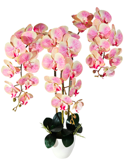 Орхидеи искусственные в горшке бежево-лиловые 3 ветки