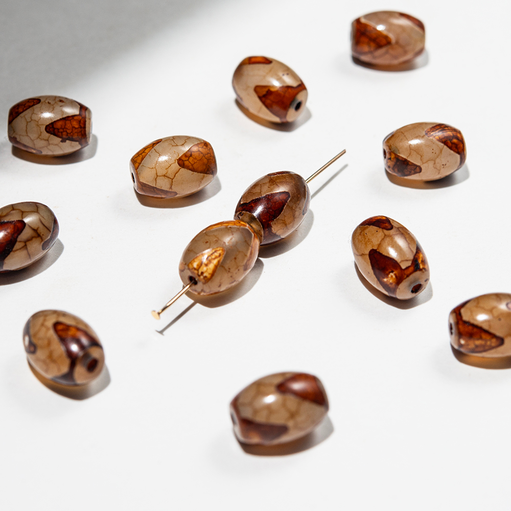 Бусина Дзи "Тигриный клык" из агата, 10,5*14мм, коричневый