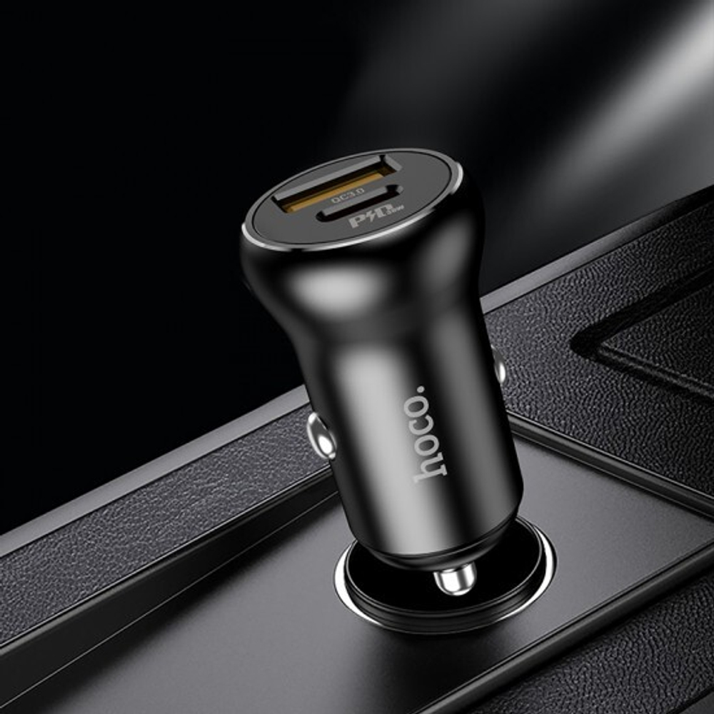 Автомобильное зарядное устройство HOCO NZ5 Smooth Road, 1xUSB + 1xUSB-C, 5A, 30 Вт, черн, 013275