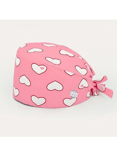 Шапочка медицинская, принт "Сердечки", розовый