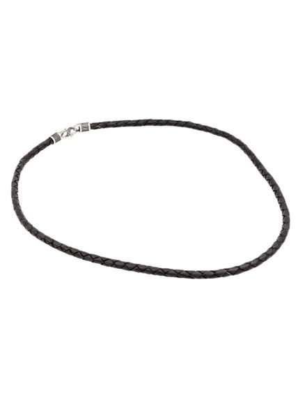 Гайтан кожаный чёрный 5 мм из серебра, вид спереди