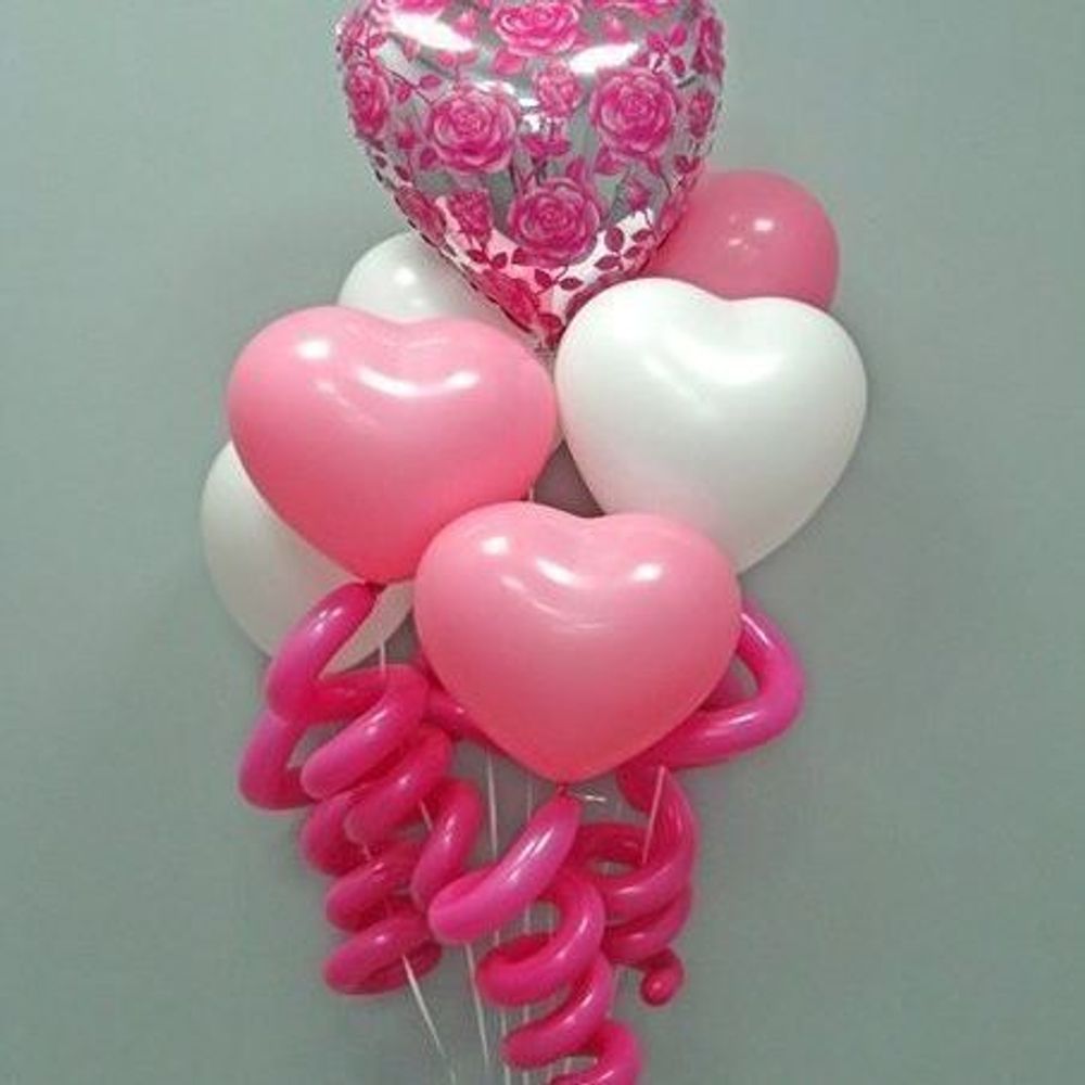 Шар (18"/46 см) Сердце, Розы, Фуше