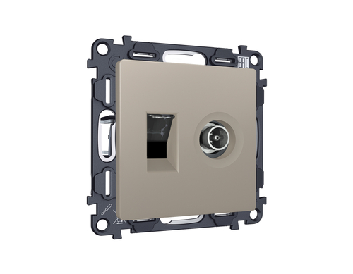 MA372510 Комплект механизма розетки компьютерной + TV оконечной RJ-45 с автоматической защитной шторкой ALFA Серо-бежевый матовый (AP3725, VM195)