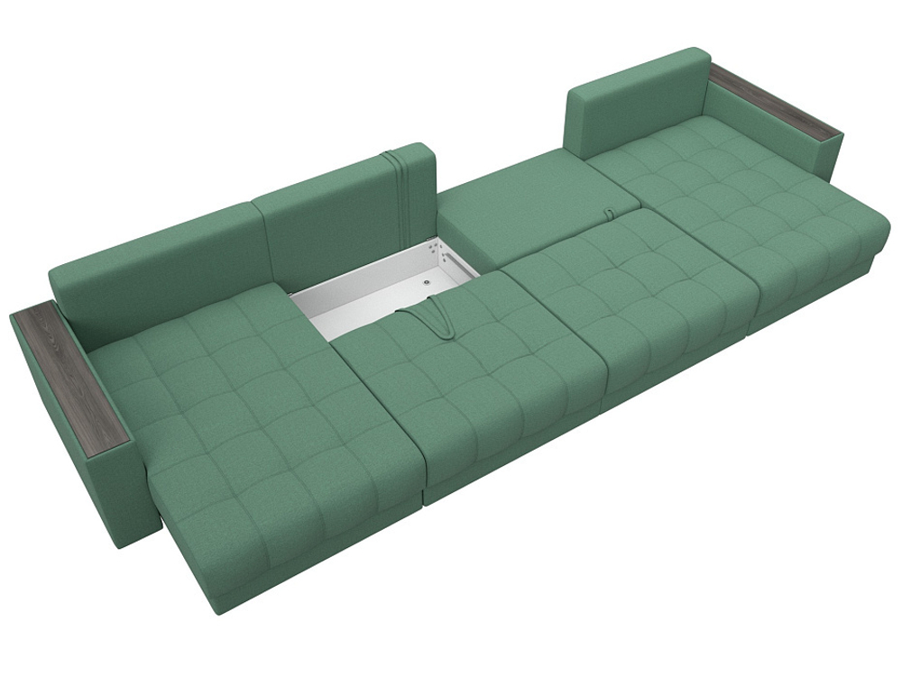 Диван П-образный с декором Лига-049 НПБ Лонг, Амур 11 РОГОЖКА зеленый