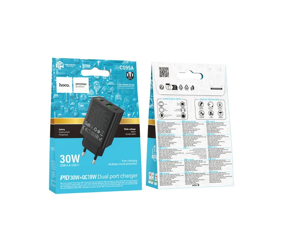 Сетевой адаптер питания HOCO CS95A QC3.0 PD 30W (черный)