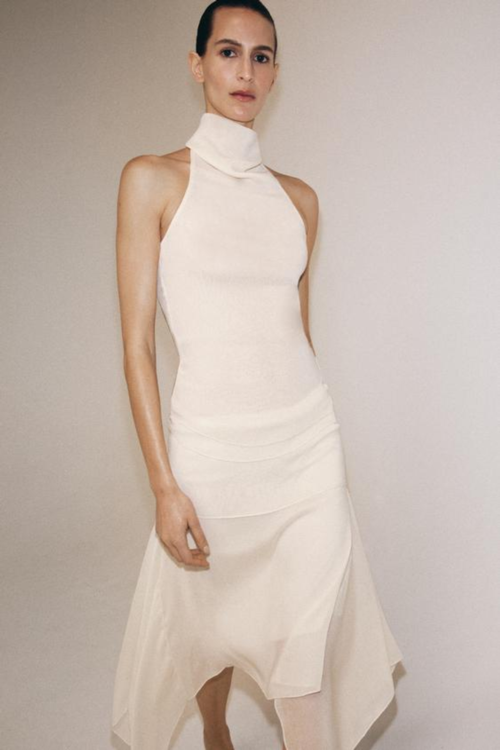 ZARA СТРУЯЩАЯСЯ ЮБКА АСИММЕТРИЧНОГО КРОЯ, ЭКРЮ