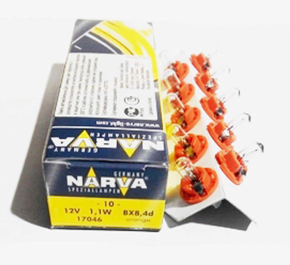 Автолампа  W 12-W 1,1W (R1,1 W) (BAX8.4d) orange Narva с патроном #17046