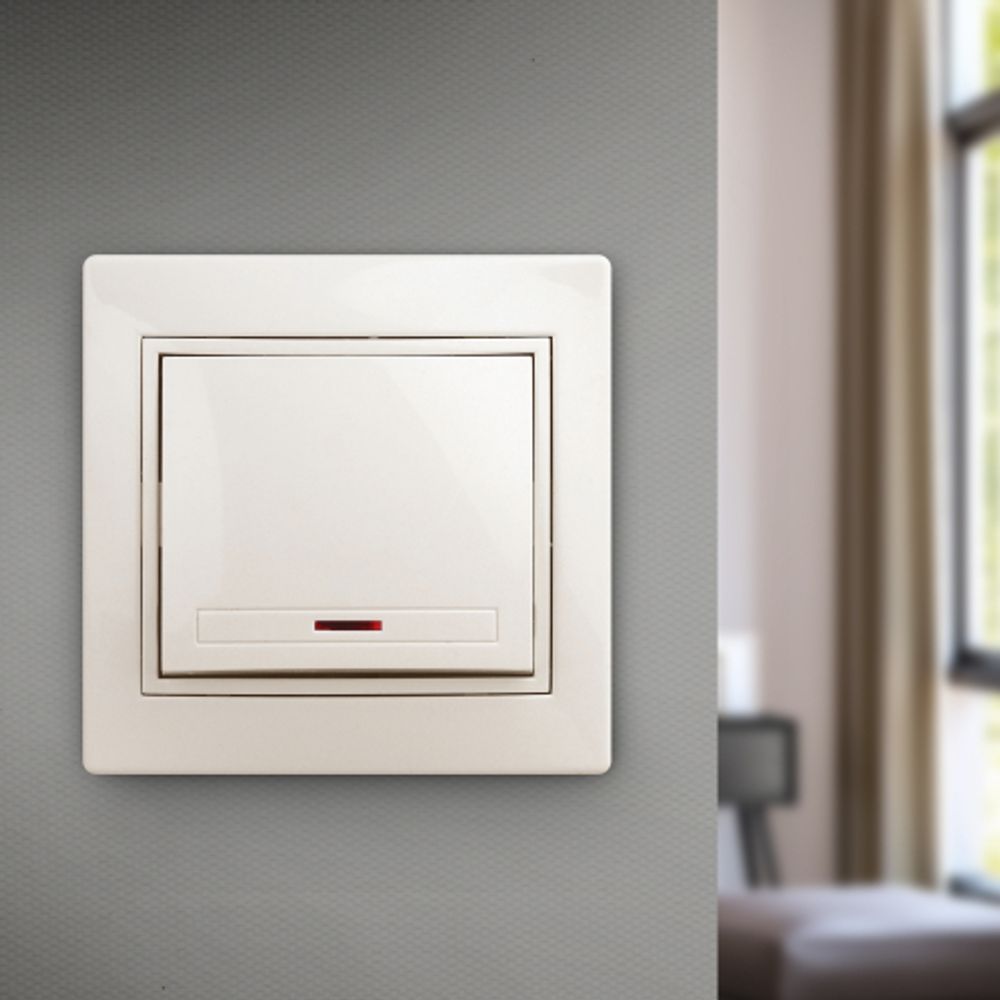 Выключатель Intro Plano 1-102-02 одноклавишный с подсветкой, 10А-250В, IP20, СУ, слоновая кость | Intro Plano Слоновая кость