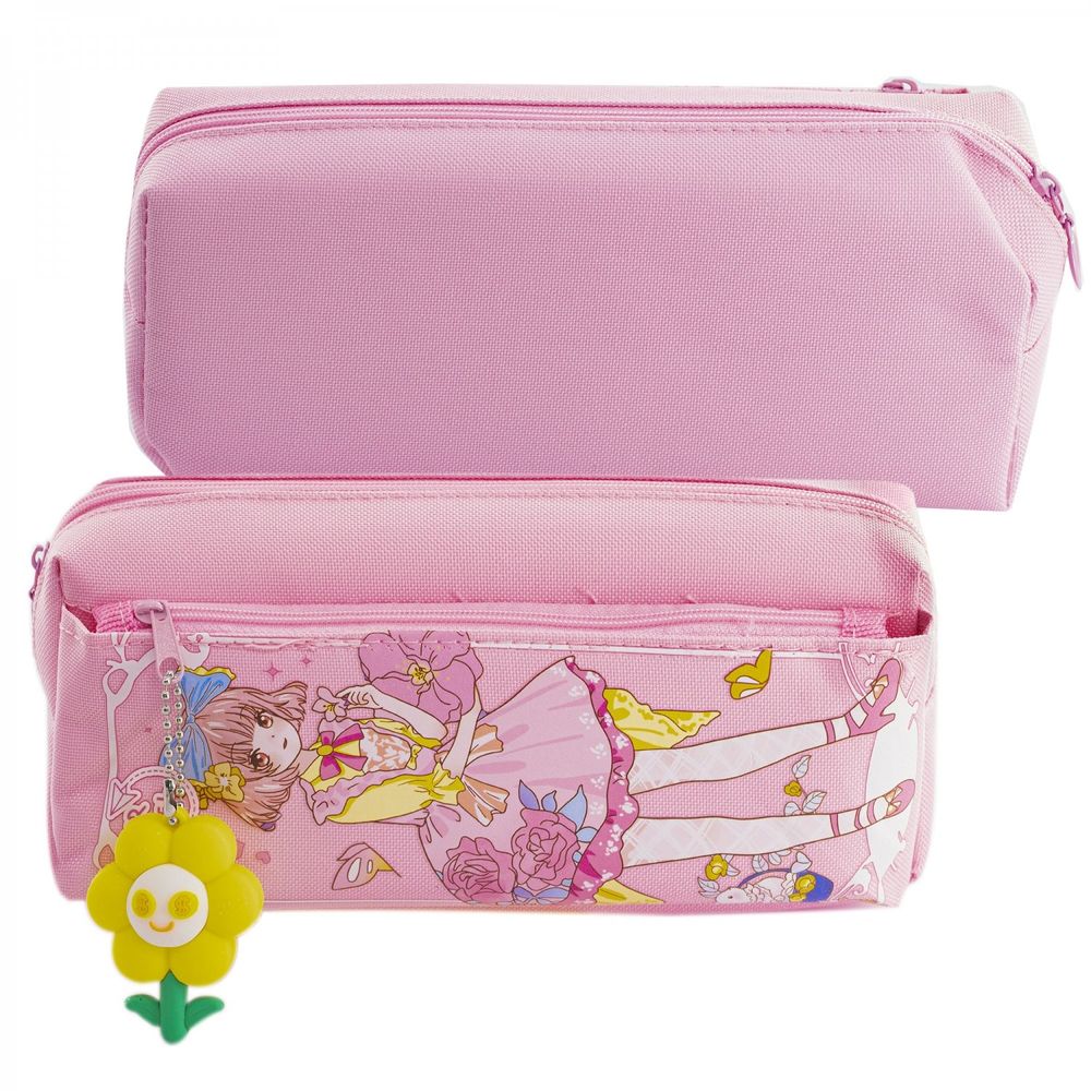 Пенал - косметичка Alingar, ПВХ, молния, боковой карман, брелок, 90 х 205 мм, "FLOWER I RAVEL", розовый (девочка аниме)