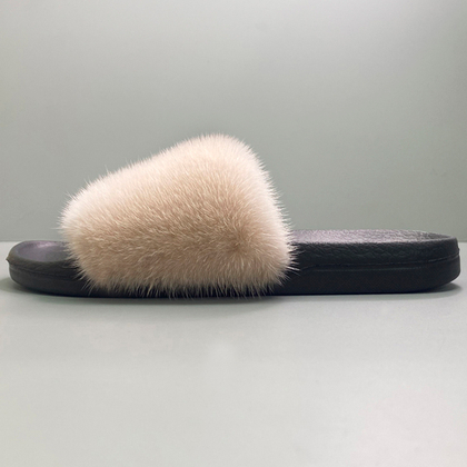 Шлепанцы из меха норки | Белый жемчуг