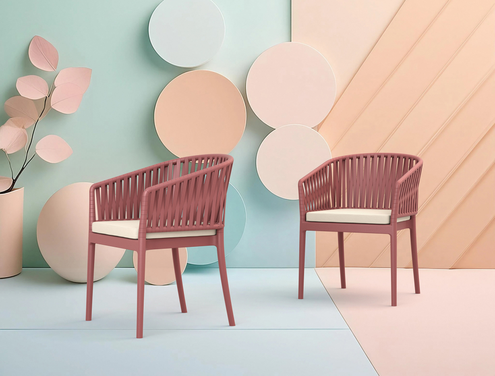 Кресло пластиковое с подушкой Siesta Contract Portofino, марсала, бежевый