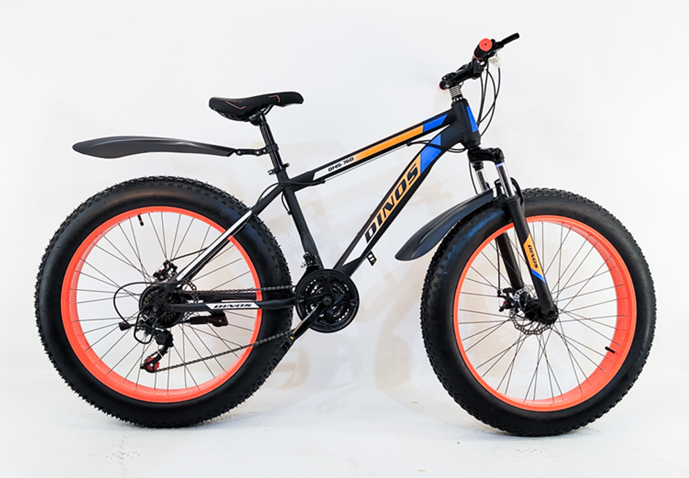 Велосипед Fatbike Dinos 26" 21скор (стальная рама, диск. тормоз) Черно-оранжевый (DIN-22-2)