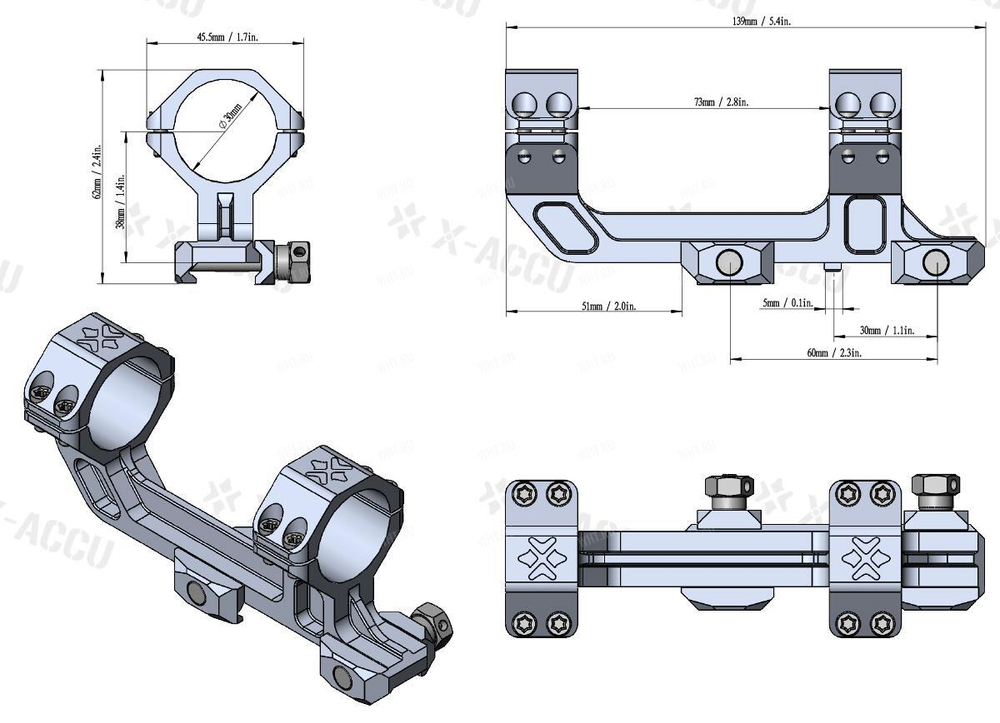 Кронштейн VECTOR 1-Piece Extended AR-Mount (Coyote FDE), 30 мм, BH=23 мм, 20 МОА, на базу Picatinny