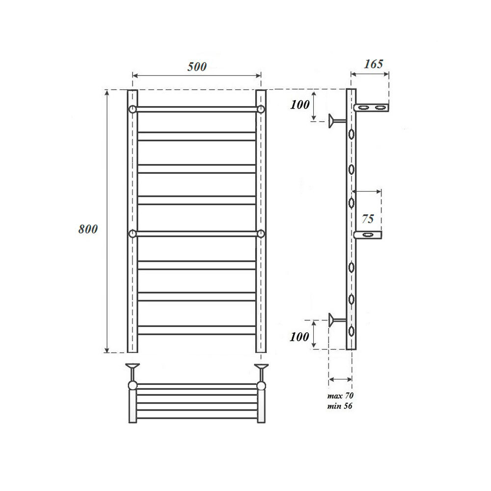 Полотенцесушитель электрический Point Артемида PN14158PE П6 500x800 c 2 полками, левый/правый хром