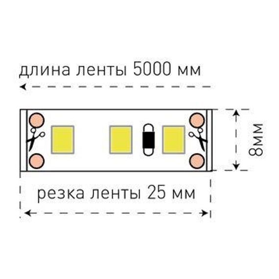 Светодиодная влагозащищенная лента SWG 9,6W/m 120LED/m 2835SMD теплый белый 5M 001697