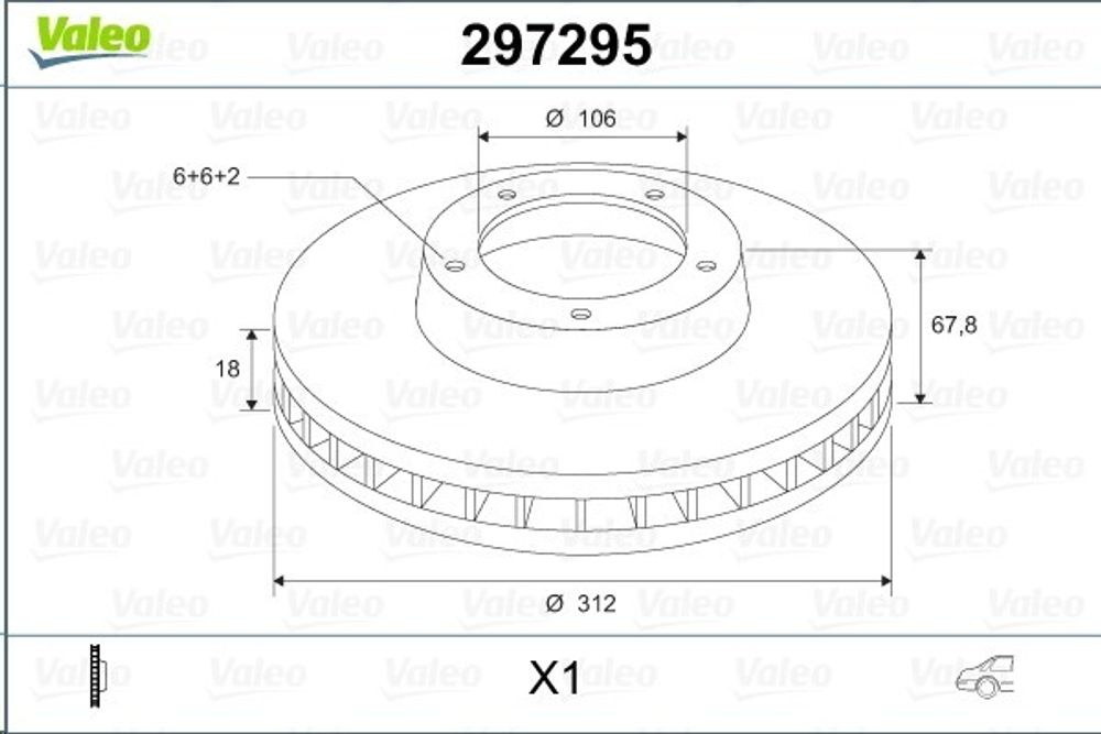 Диск тормозной задний Toyota Land Cruiser Prado 120 Lexus GX470 (312x18) (Valeo)
