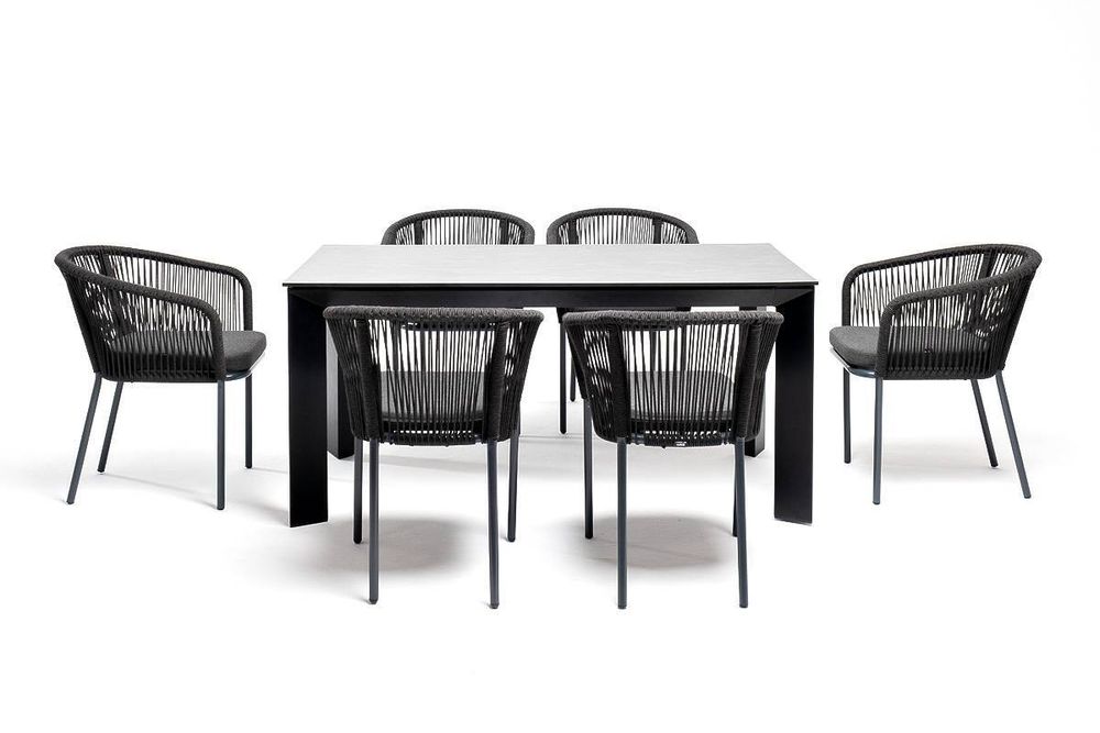 "Венето" обеденная группа на 6 персон со стульями "Марсель", каркас темно-серый, роуп темно-серый