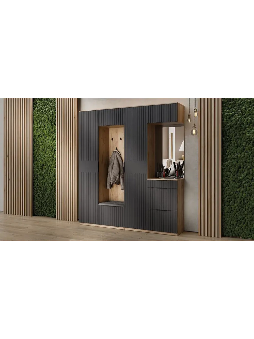 Прихожая с зеркалом Дуб Крафт золотой 200х43х226